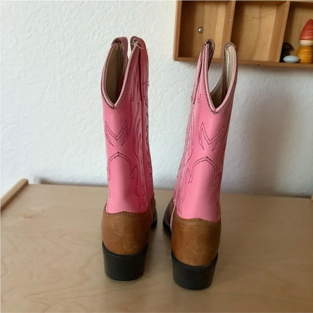 Old West Girls' Narrow J-Toe Western Boots Brown/Pink